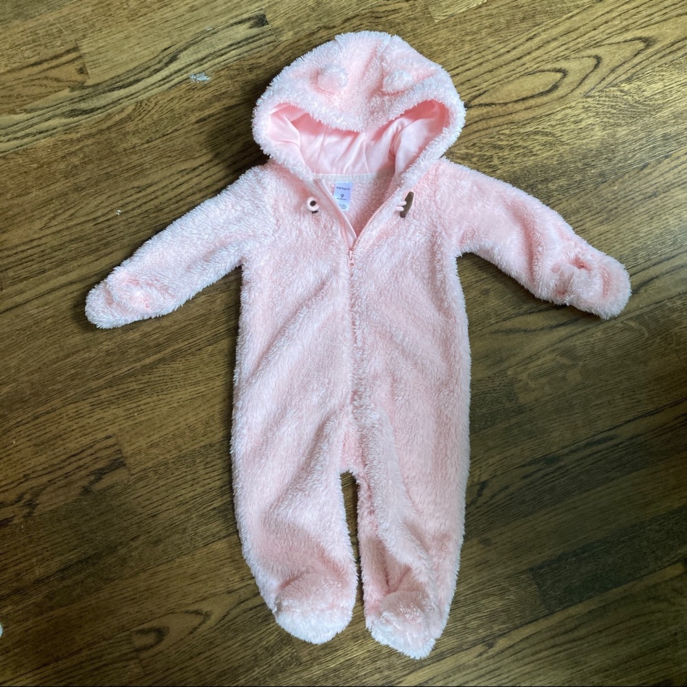 Carter’s pink fuzzy bear bunting 9 months